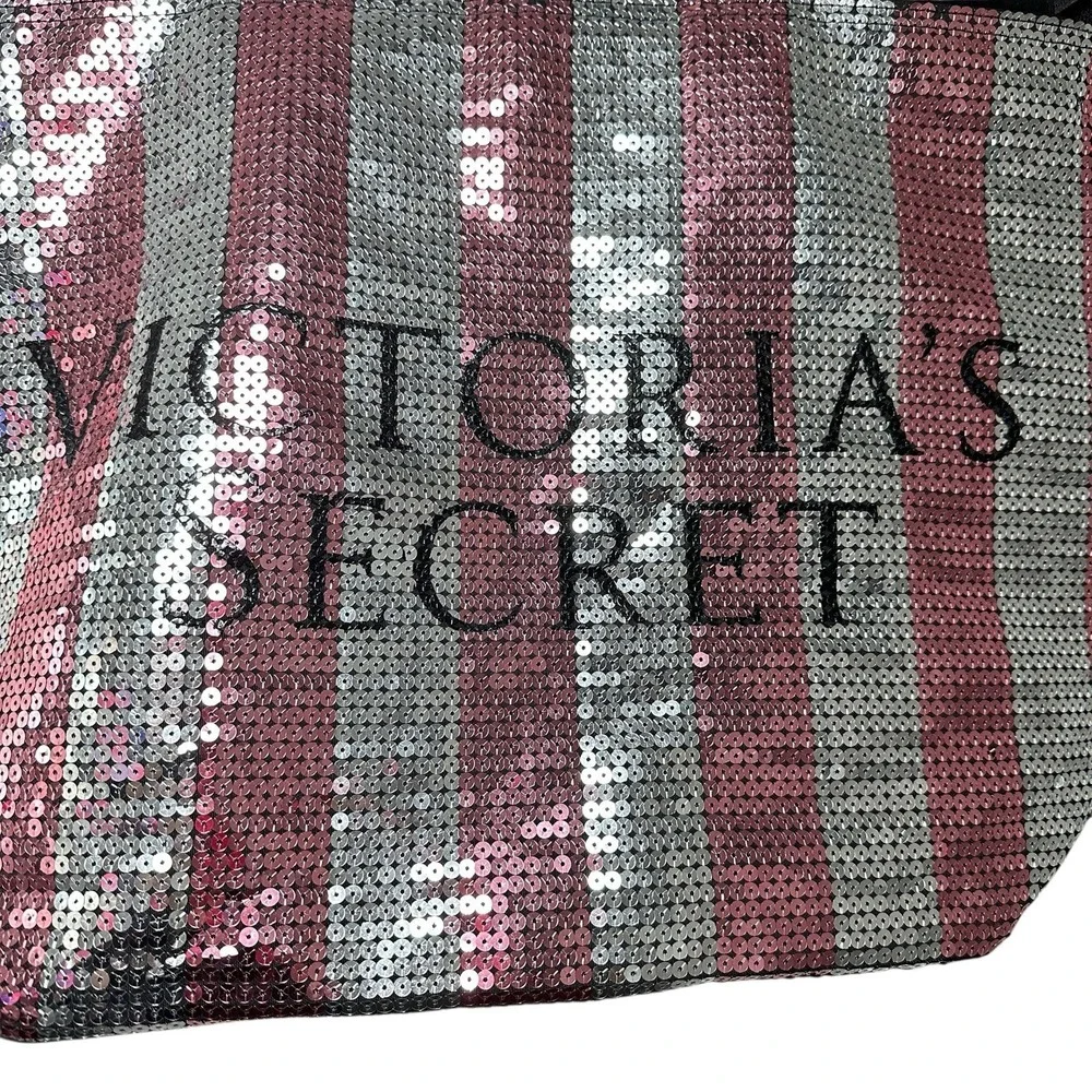 Victoria's Secret‎ Pink Silver Sequin Stripe Tote Bag Limited Edition Weekender